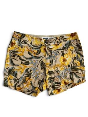 Tropical Floral Print Lightweight Linen Mid/Rise Shorts
